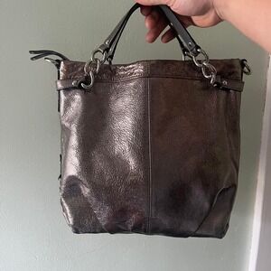 Y2K 2000s Coach Brooke Pewter silver metallic Leather shoulder bag / handbag